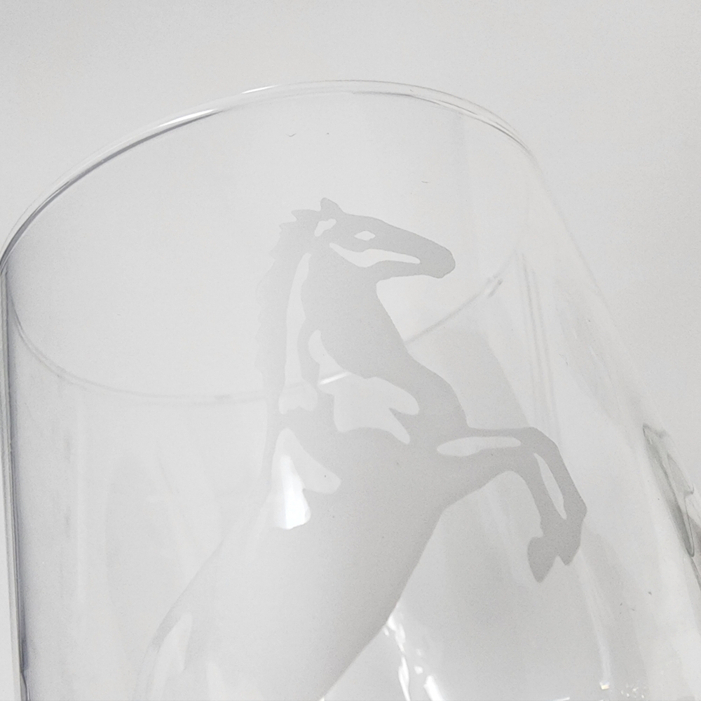 Etched Glass Stallion Horse Lowball Set Of 4 - Picture 7 of 8